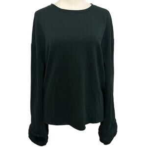 Zara Crewneck Sweatshirt Forest Green w/ Faux Fur Trim Wrist Soft size M